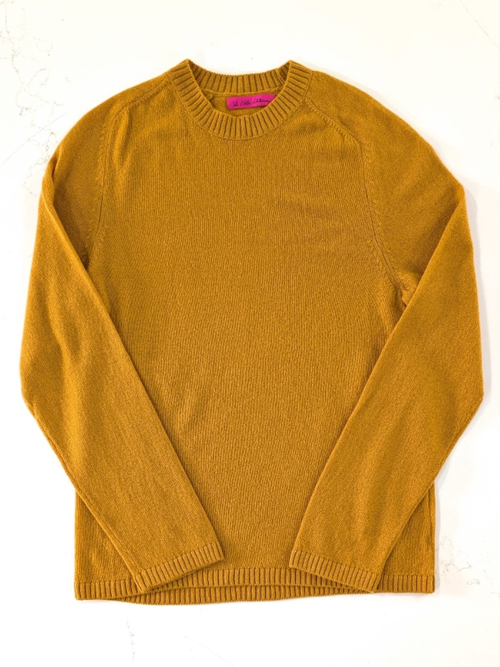 The Elder Statesman Laurel Crew Cashmere Pullover Sweater Mustard Yellow L NWT